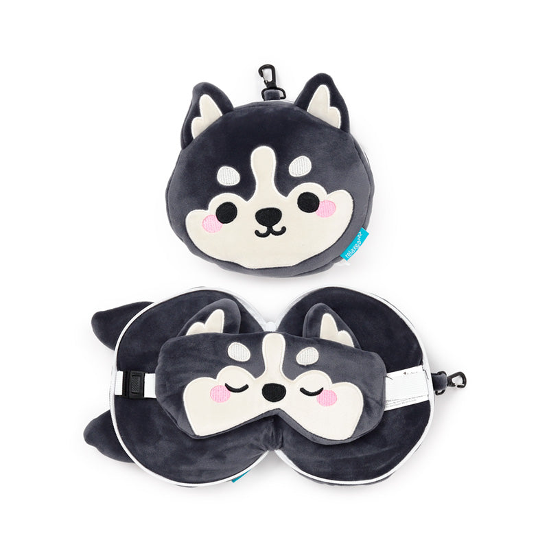 Relaxeazzz Luna the Husky Mountain Animal Plush Travel Pillow & Eye Mask CUSH440