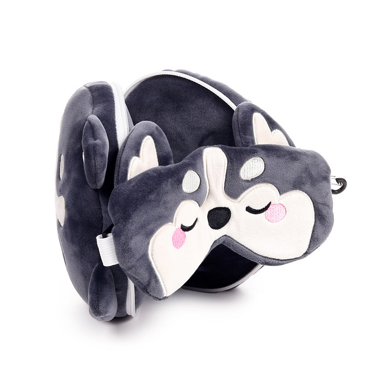 Relaxeazzz Luna the Husky Mountain Animal Plush Travel Pillow & Eye Mask CUSH440