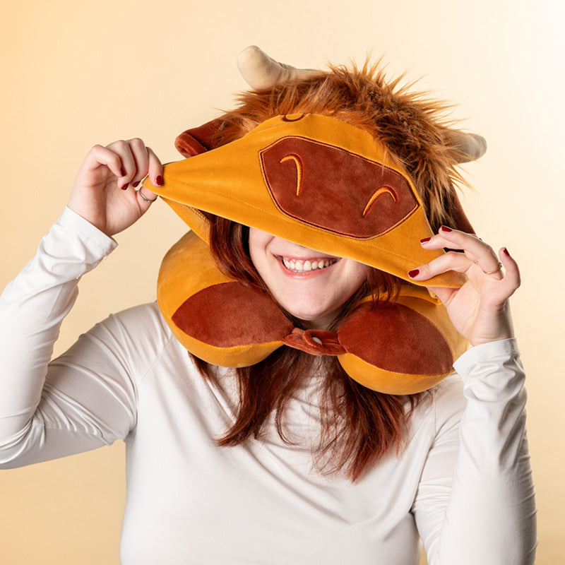Hoodeazzz Hairy Coos Cow Highland Coo Plush Memory Foam Travel Pillow & Hood CUSH453