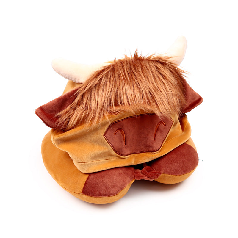 Hoodeazzz Hairy Coos Cow Highland Coo Plush Memory Foam Travel Pillow & Hood CUSH453