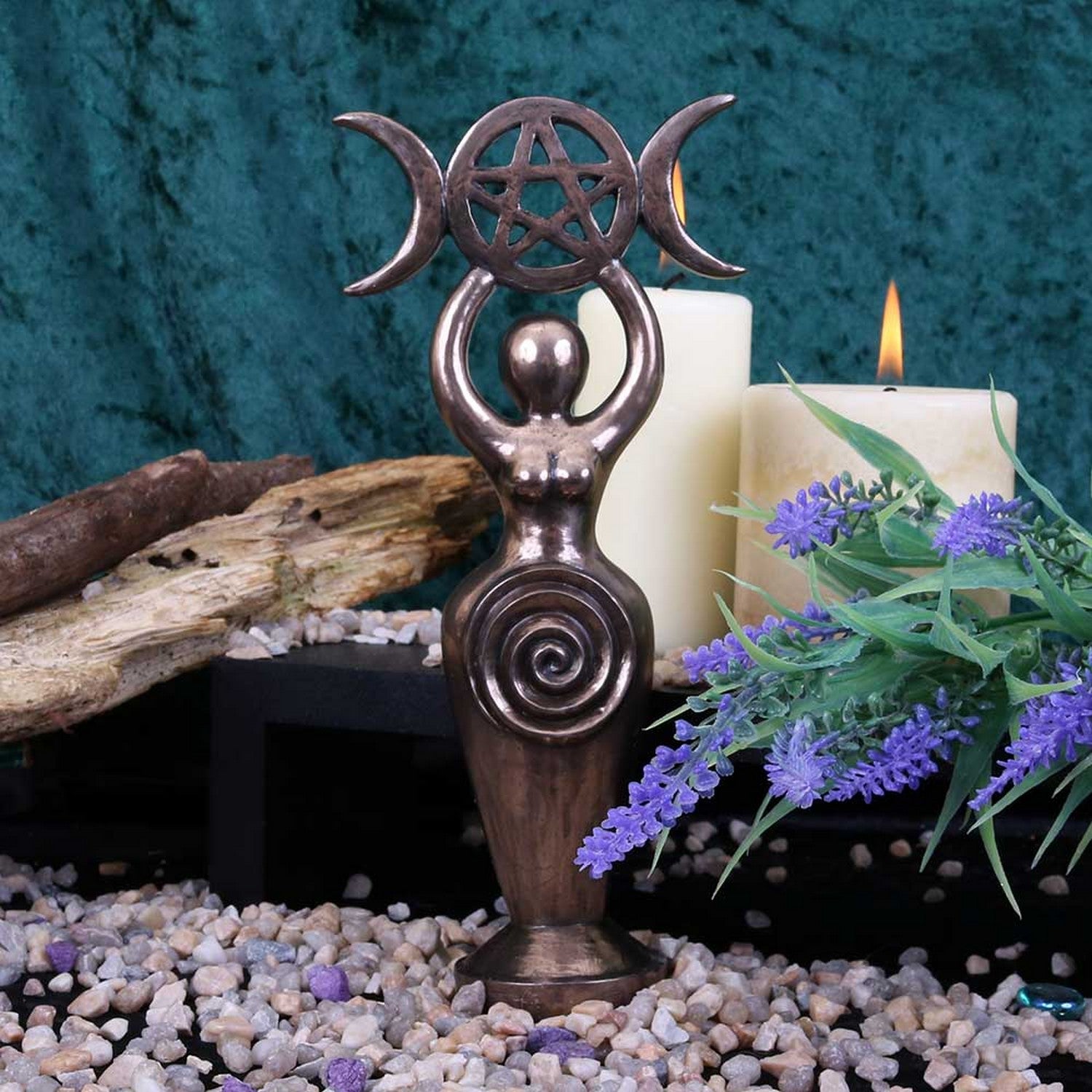 Triple Goddess Figurine Bronzed Wiccan Idol Ornament D4029K8