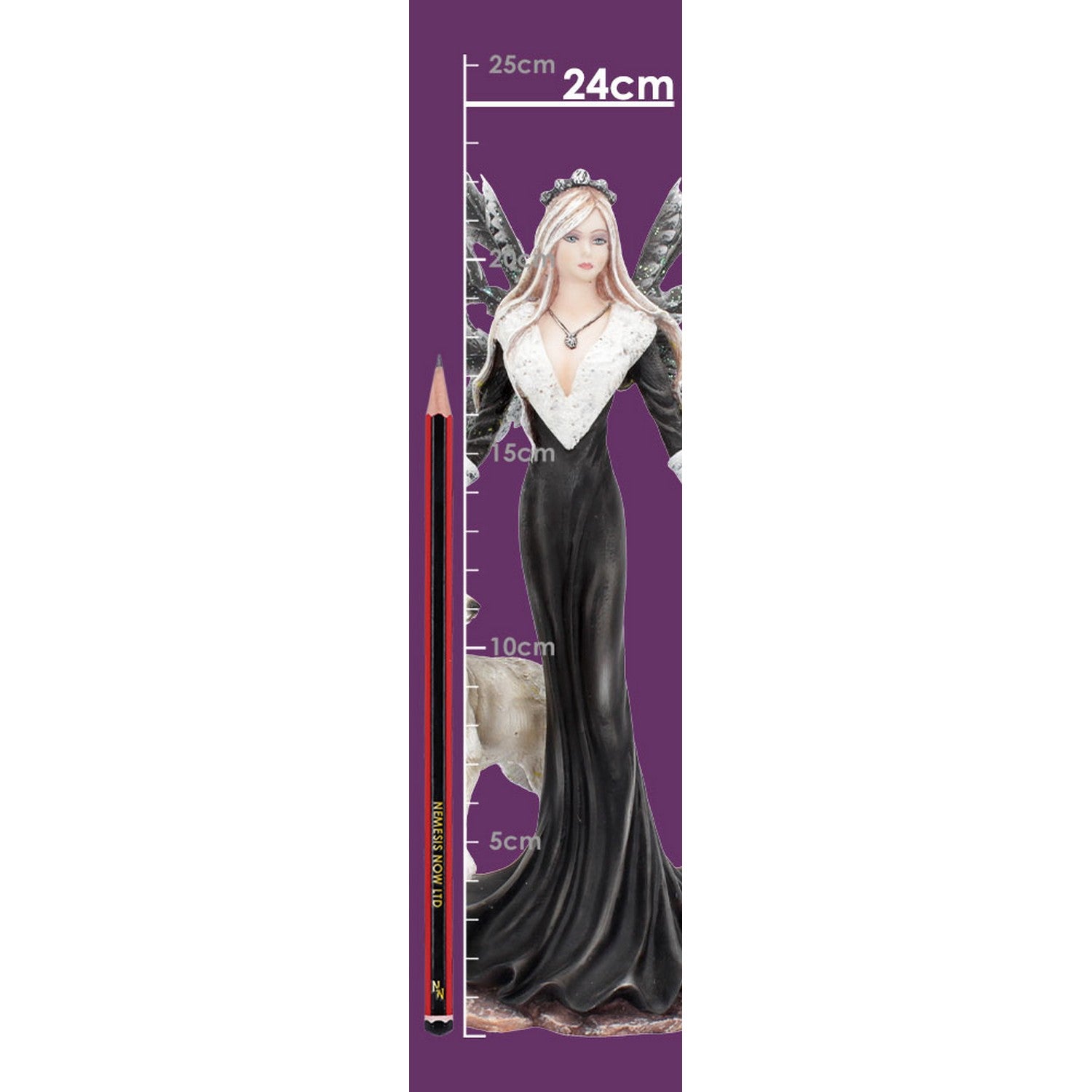 Dark Aura Fairy With Her Grey Wolf Companion 24cm D4509N9