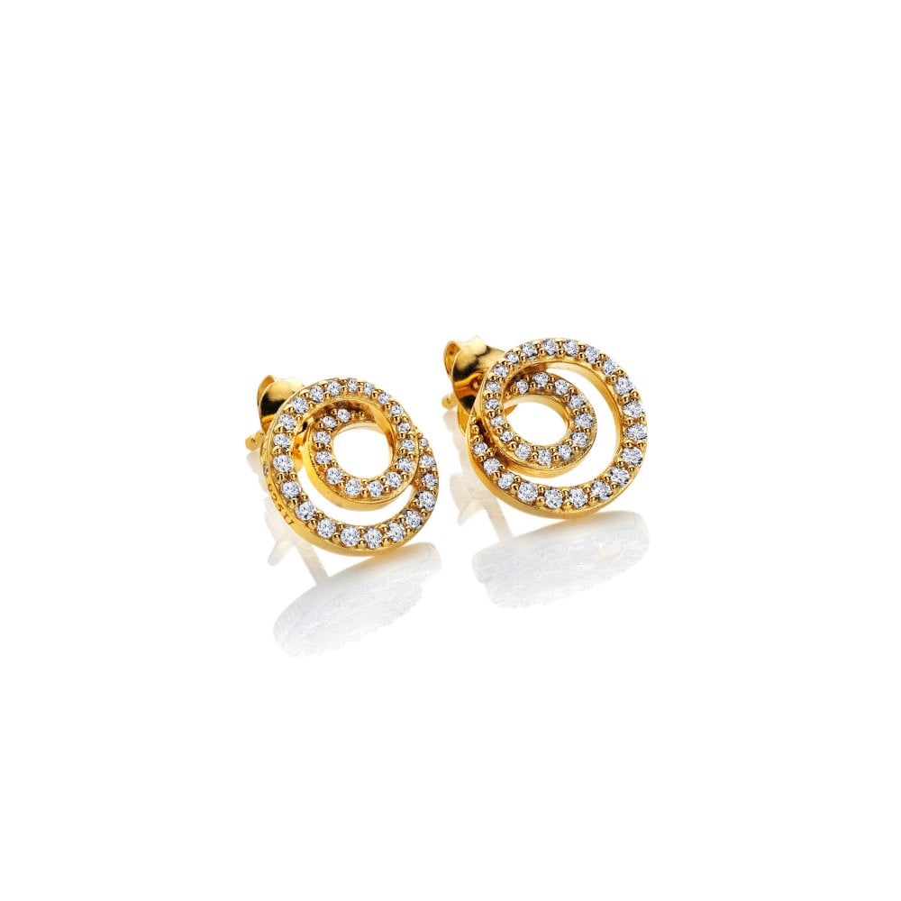 Gold spiral earrings with clear stones