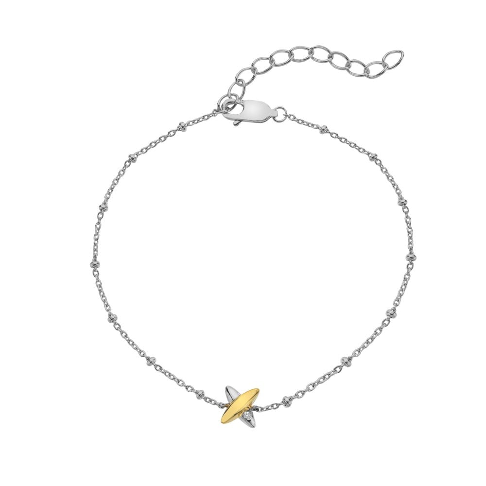 Silver bracelet with a yellow and silver airplane charm