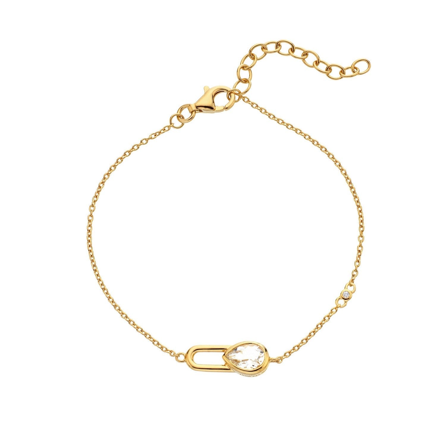 HD x Gold Plateden Edit Sterling Silver 18ct Gold Plated White Topaz Solitaite Bracelet Teardrop DL723
