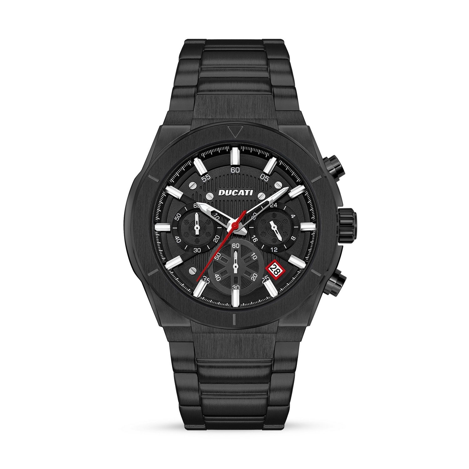 Black Ducati watch with detailed face on a white background