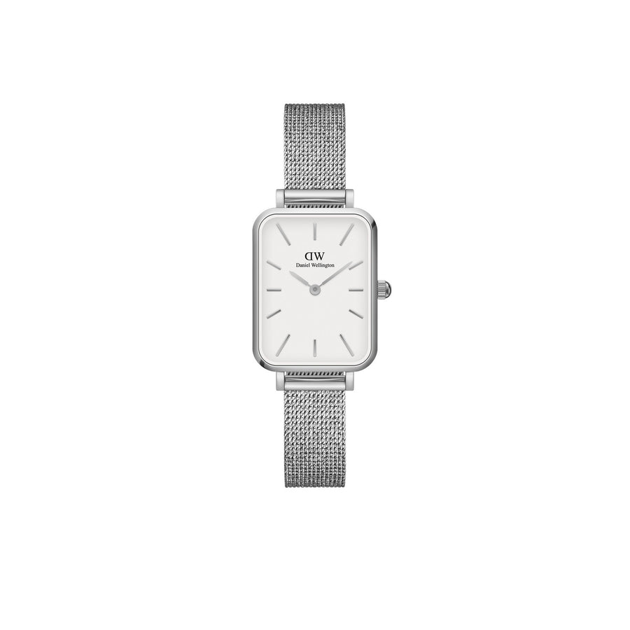 Daniel Wellington Quadro Pressed Sterling 20x26mm White Silver Mesh Watch DW00100438