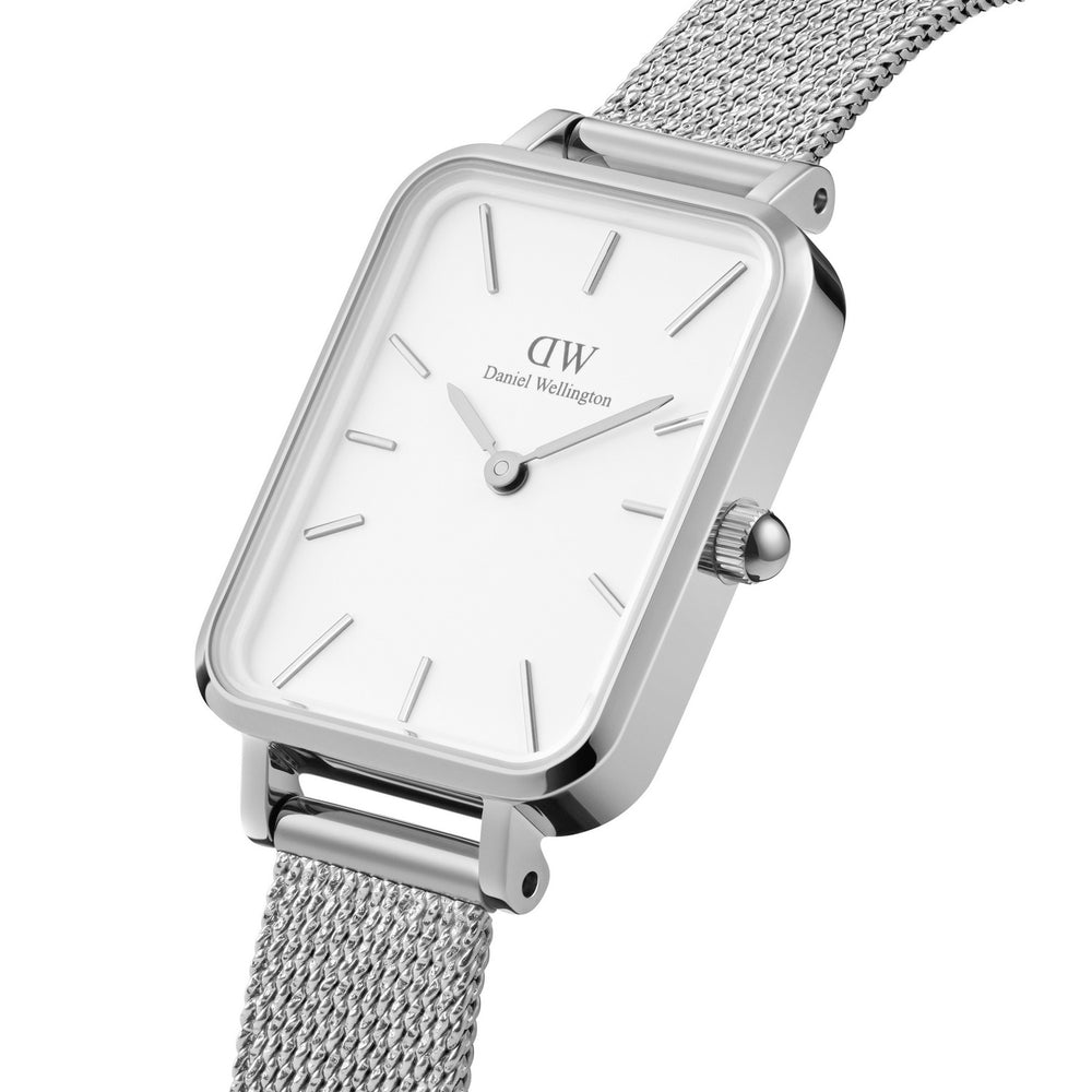 Daniel Wellington Quadro Pressed Sterling 20x26mm White Silver Mesh Watch DW00100438