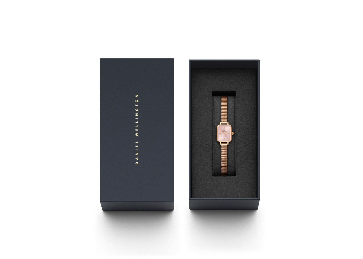 Daniel Wellington Quadro Mini Melrose 15.4x18.2mm Blush Rose Gold Mesh Watch DW00100650