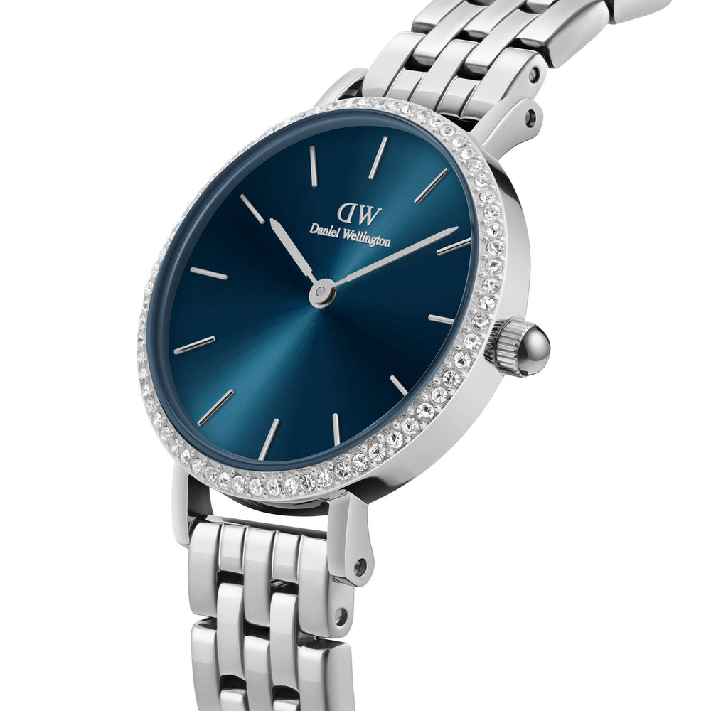 Daniel Wellington Petite Lumine Bezel 28mm Arctic Blue Silver Mesh Watch DW00100664