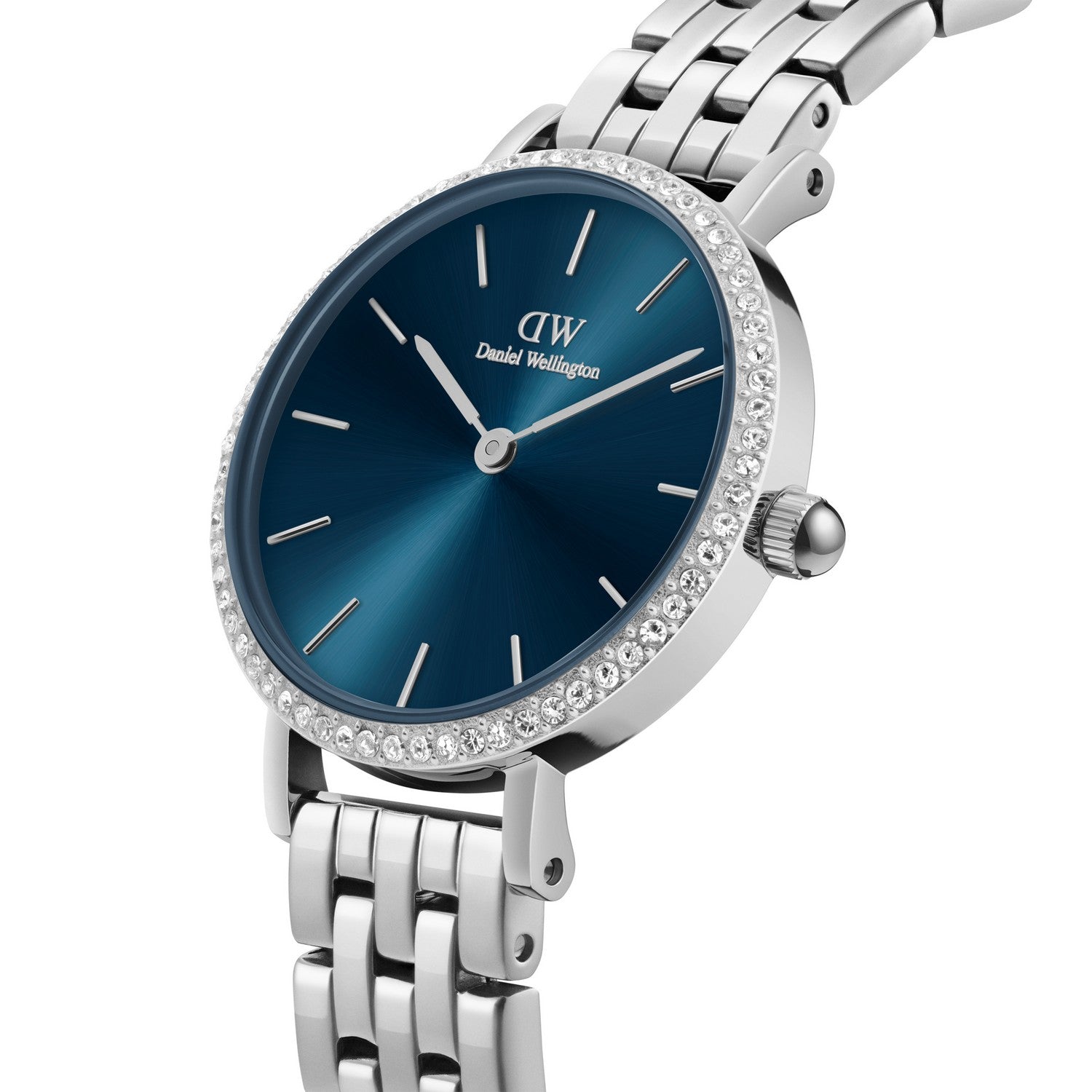 Daniel Wellington Petite Lumine Bezel 28mm Arctic Blue Silver Mesh Watch DW00100664
