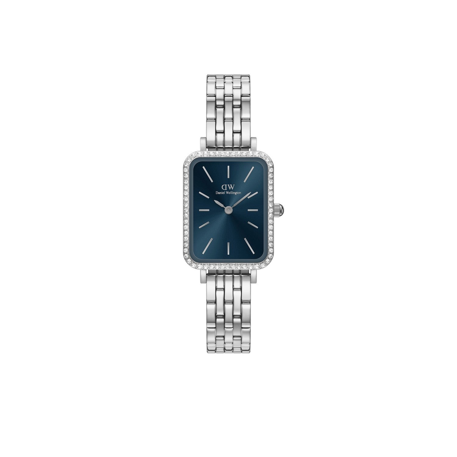 Daniel Wellington Quadro Lumine Bezel 5 Link 20x26mm Arctic Blue Silver Watch DW00100670