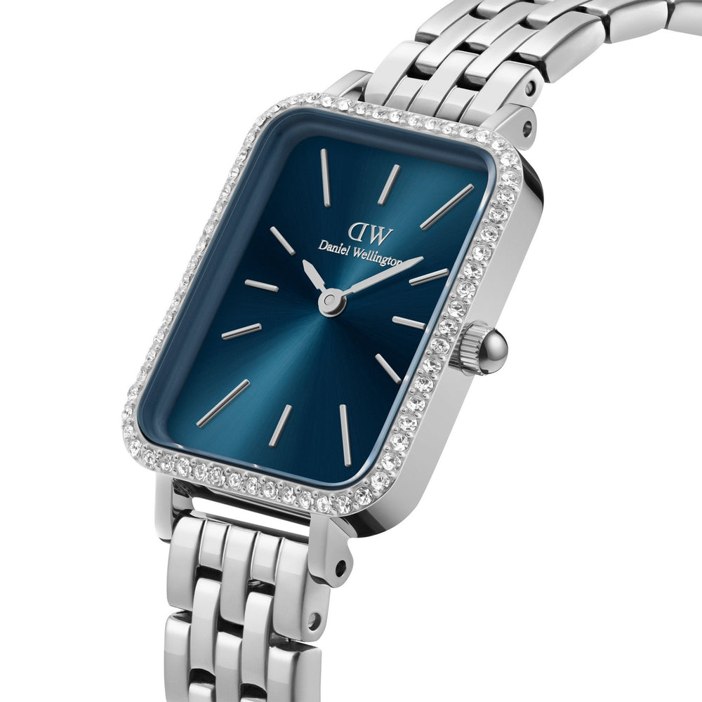Daniel Wellington Quadro Lumine Bezel 5 Link 20x26mm Arctic Blue Silver Watch DW00100670