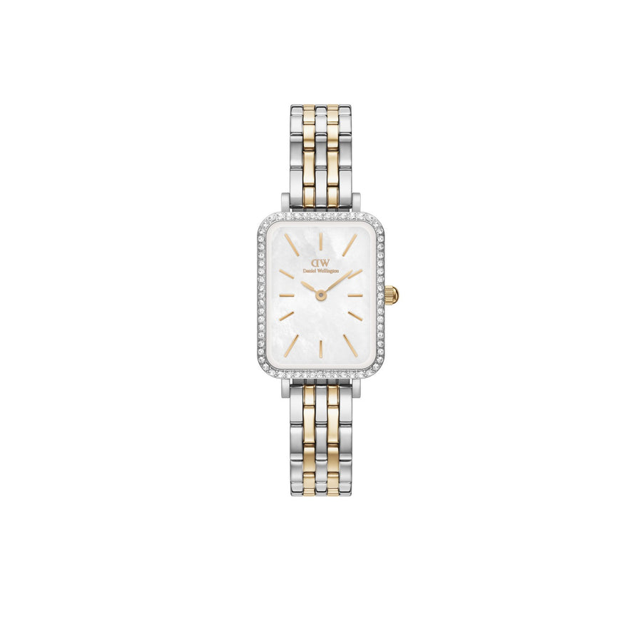 Daniel Wellington Quadro Lumine Bezel 5 Link 20x26mm White MOP Two Tone Watch DW00100671