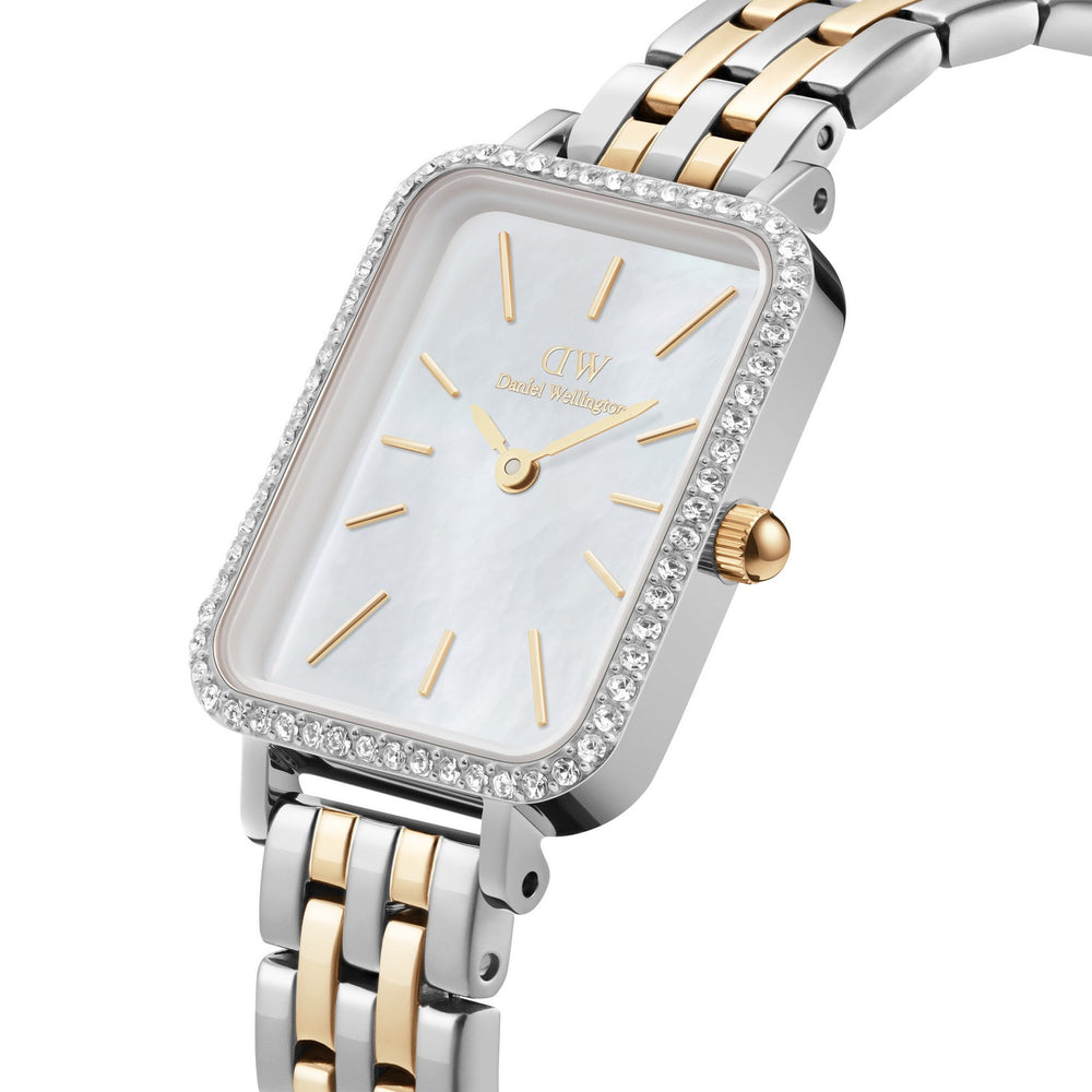 Daniel Wellington Quadro Lumine Bezel 5 Link 20x26mm White MOP Two Tone Watch DW00100671