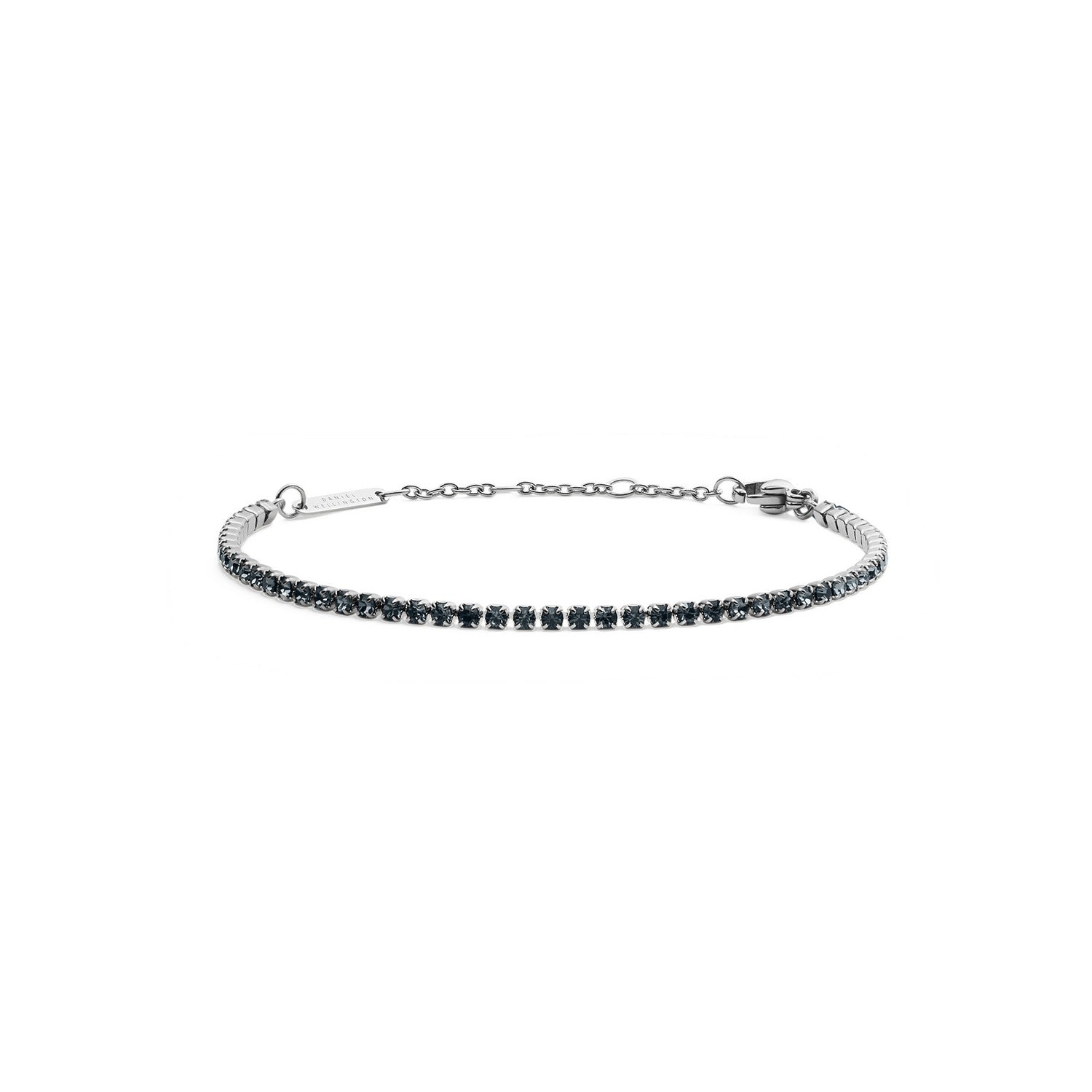 Silver bracelet with black stones on a white background