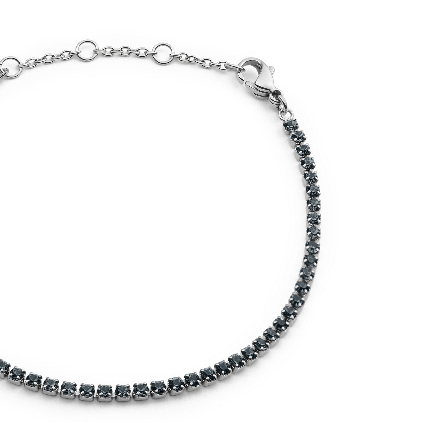 Silver bracelet with black stones on a white background