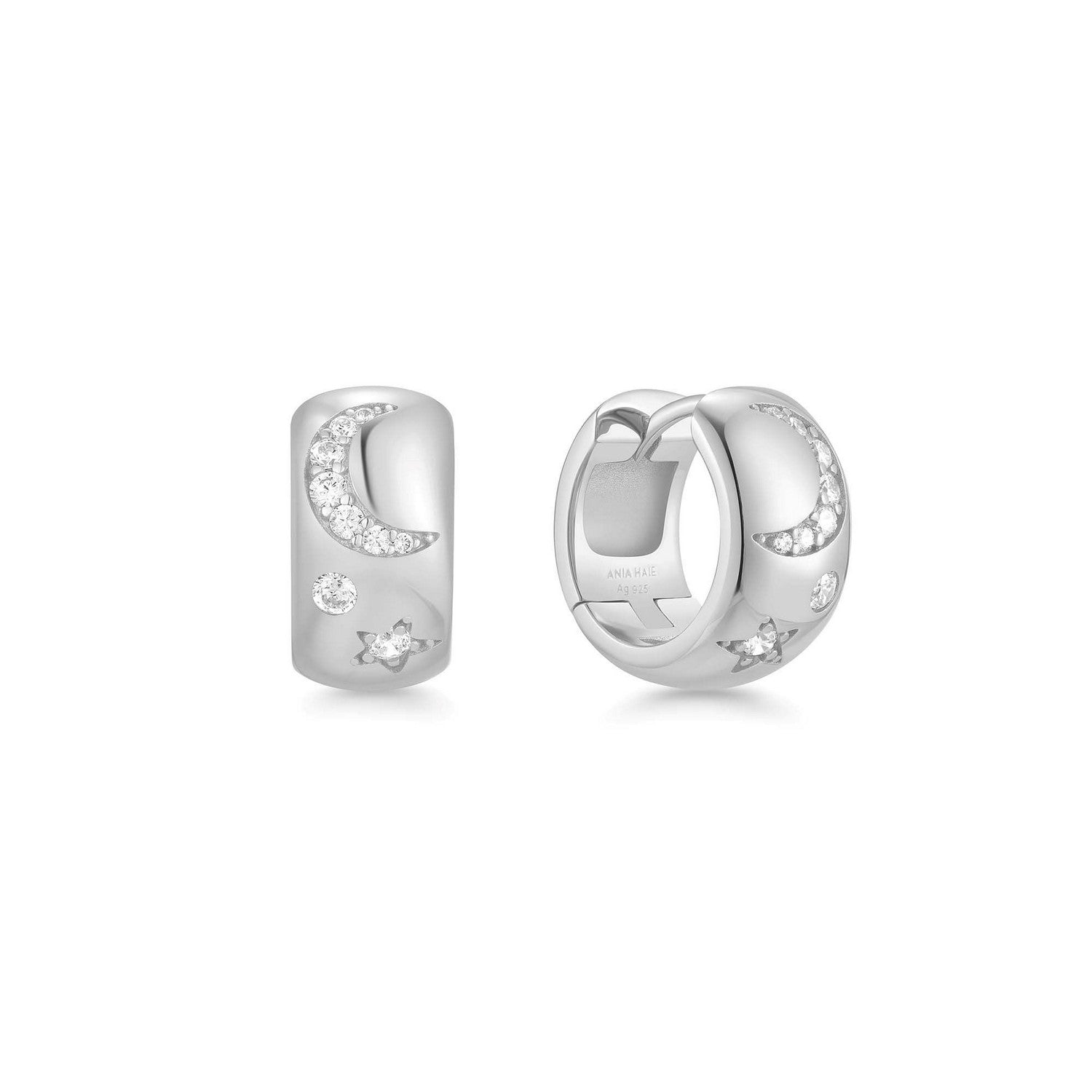 Silver Celestial Chunky Huggie Hoop Earrings E066-09H