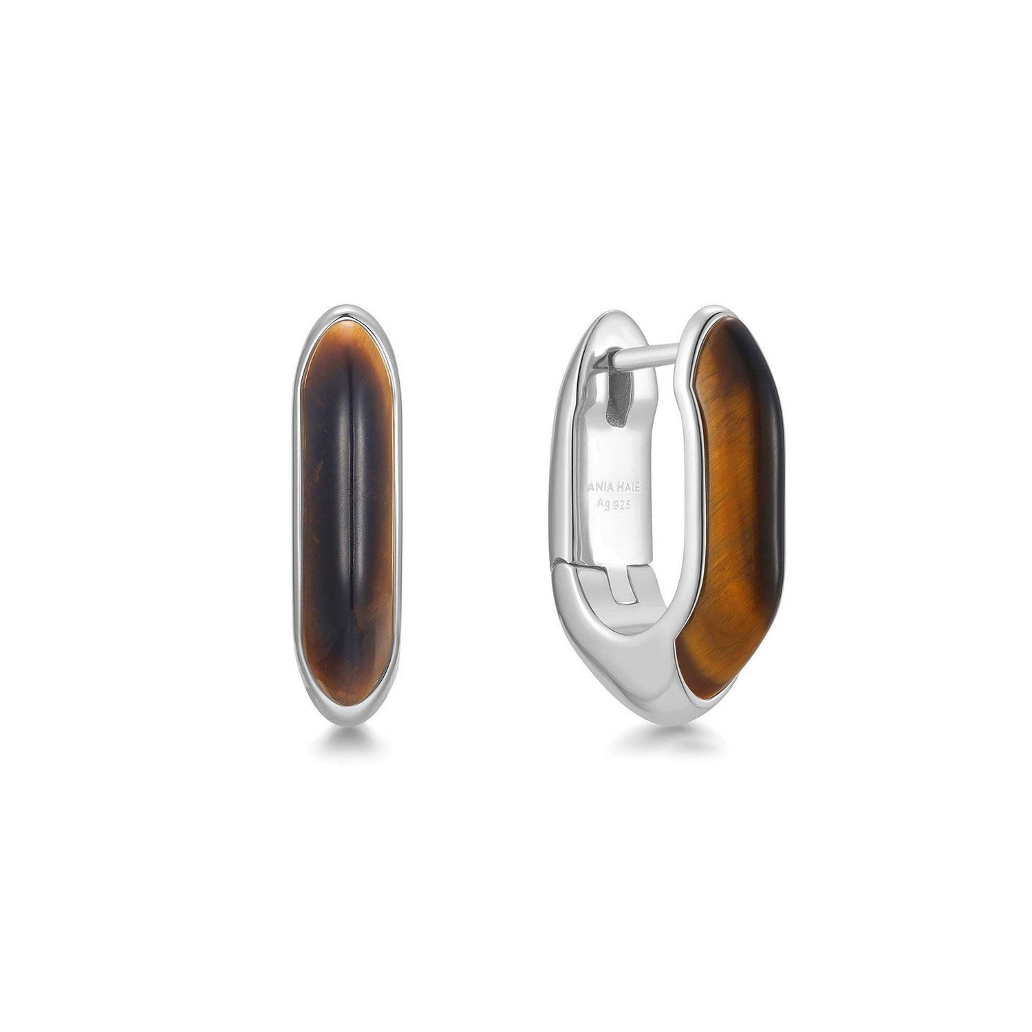 Silver Tiger Eye Huggie Hoop Earrings E068-01H-TE