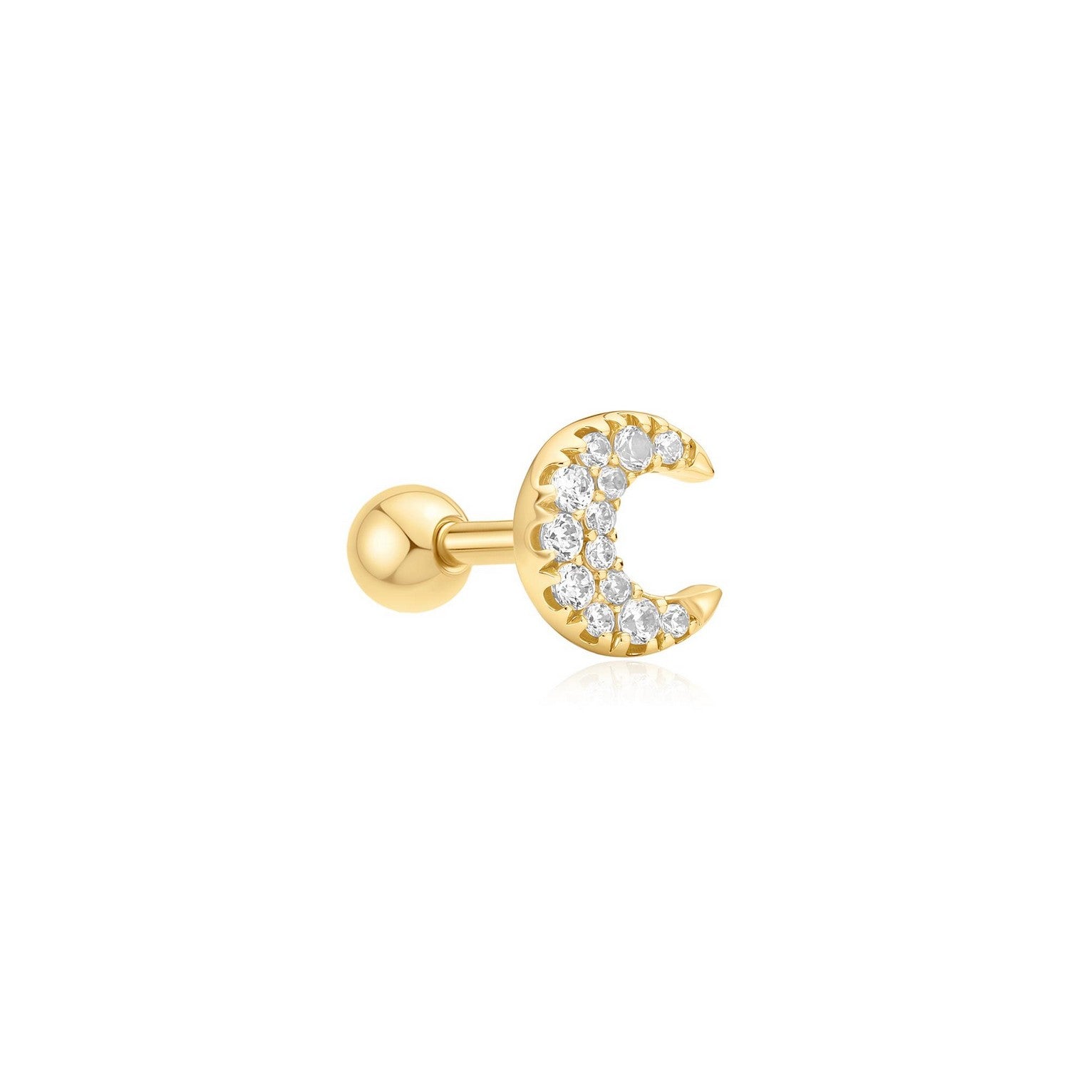 Gold Pavé Crescent Moon Barbell Single Earring E070-07G