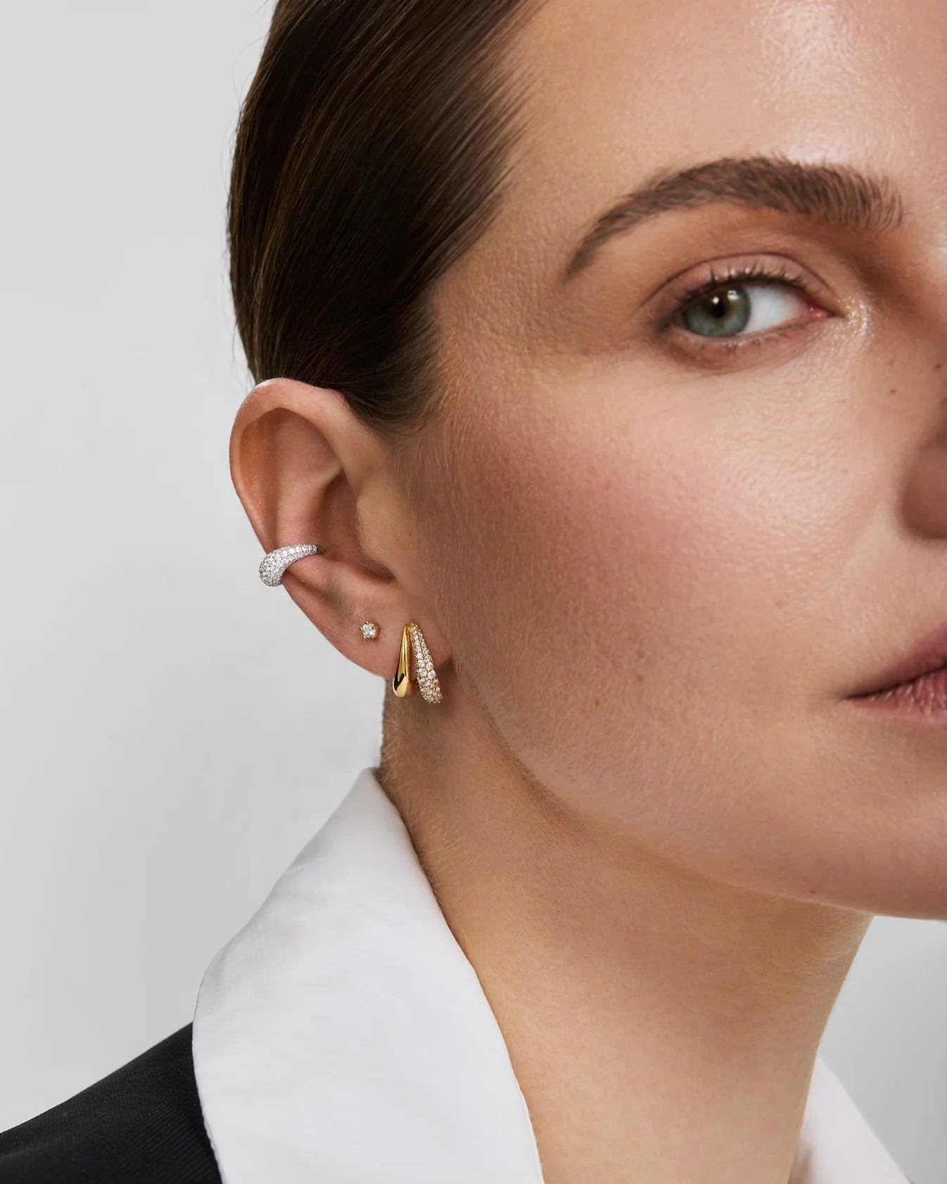 Ania Haie Fluid Light Gold Duet Stud Hoop Earrings E078-05G