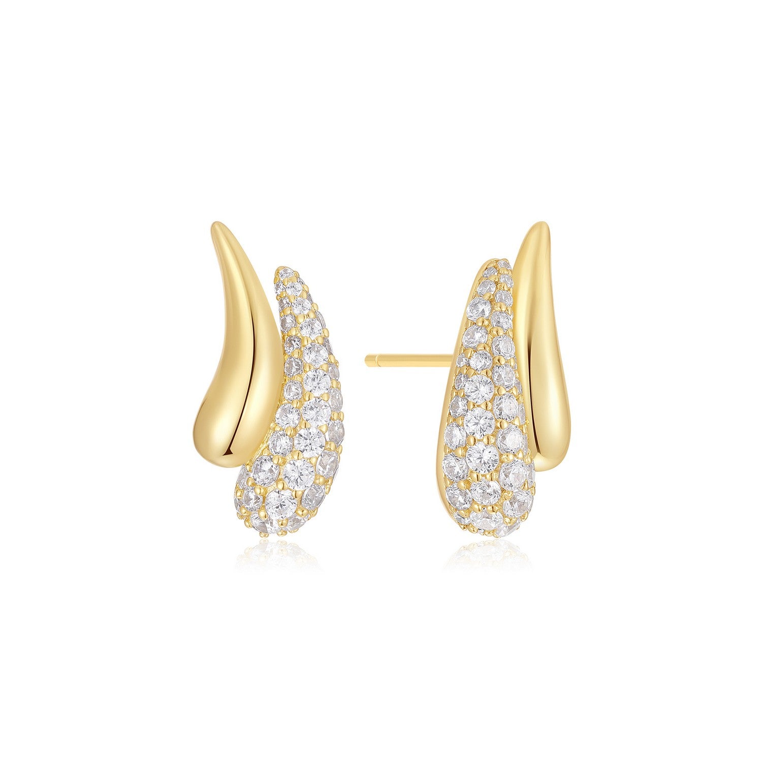 Ania Haie Fluid Light Gold Pave & Polished Teardrop Duet Stud Earrings E078-08G