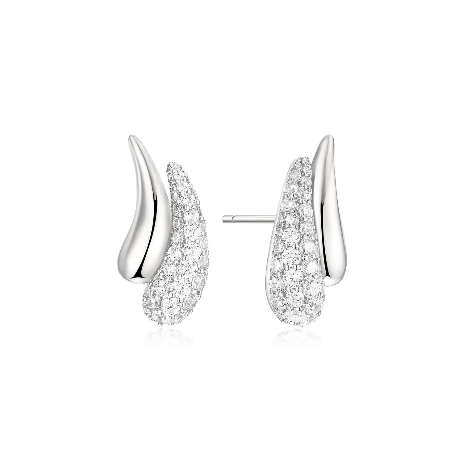 Ania Haie Fluid Light Silver Pave & Polished Teardrop Duet Stud Earrings E078-08H