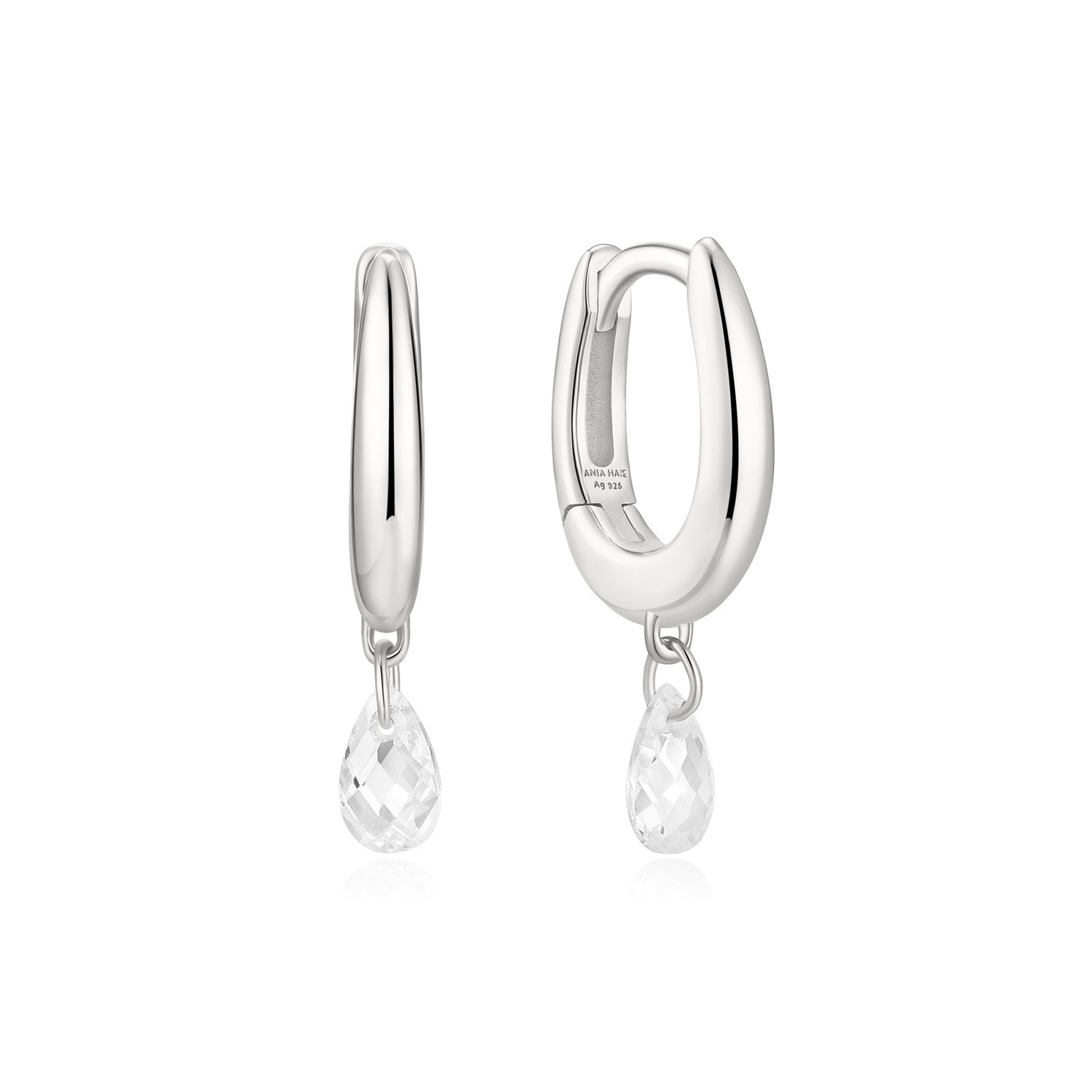 Ania Haie Fluid Light Silver Teardrop Dangle Huggie Hoop Earrings E078-09H