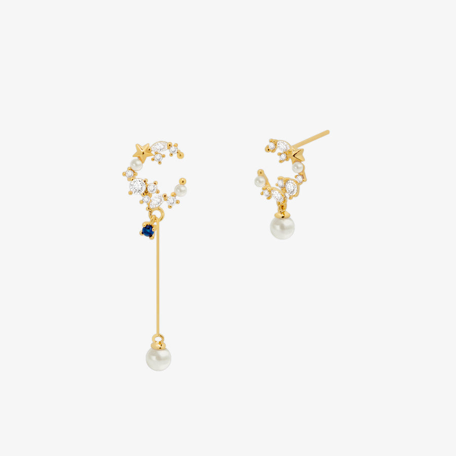 Cubic Moon Dangled Pearl Earrings
