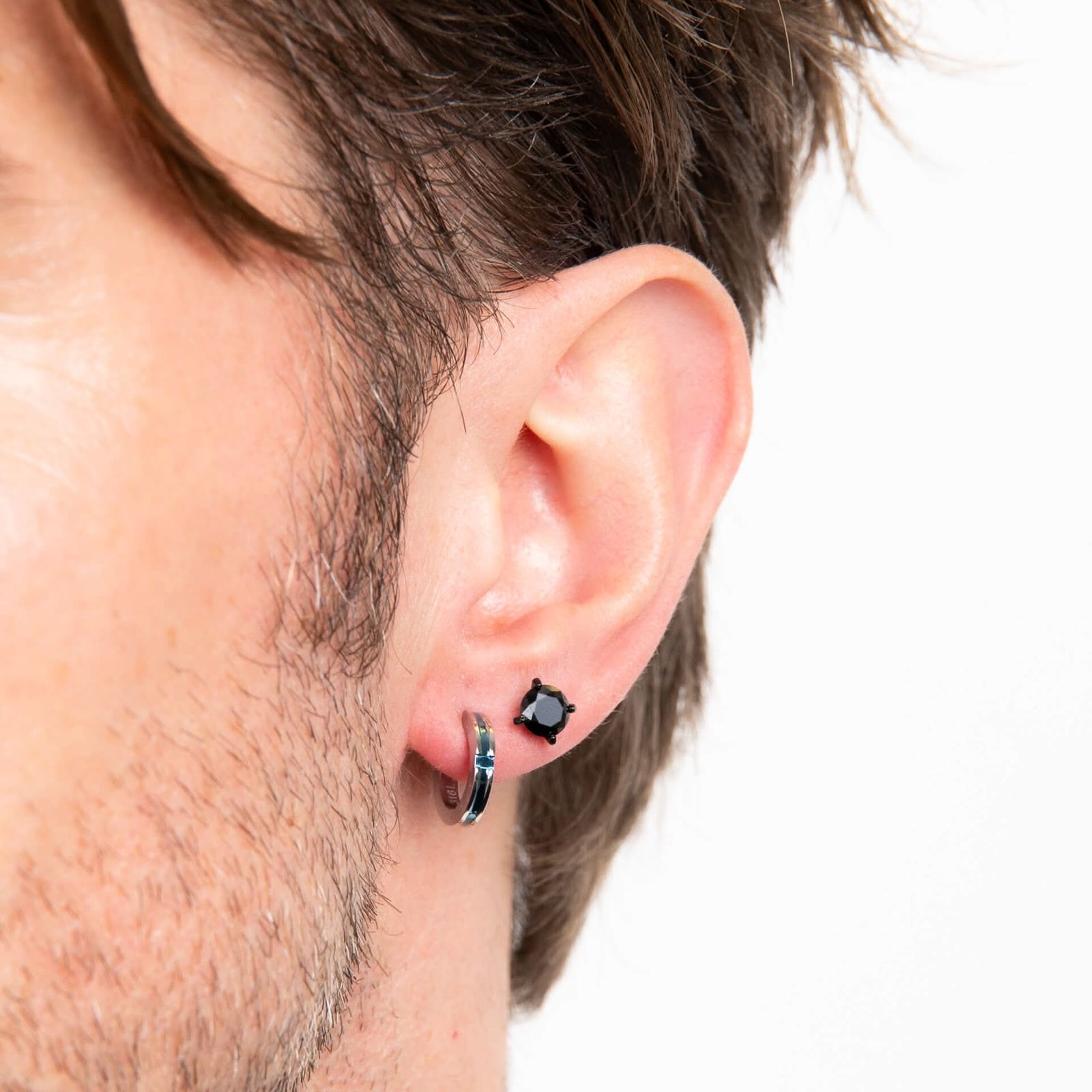 Stainless Steel Black Zirconia Stud Earrings E6571B