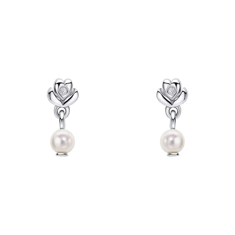 D for Diamond Sterling Silver Pearl Drop Earrings E6588W