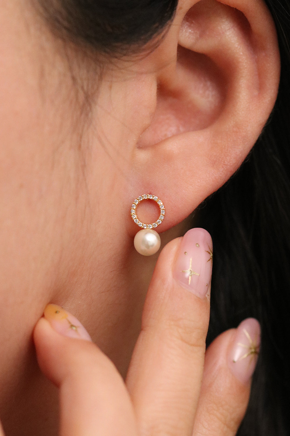 Circle pearl drop earrings-5