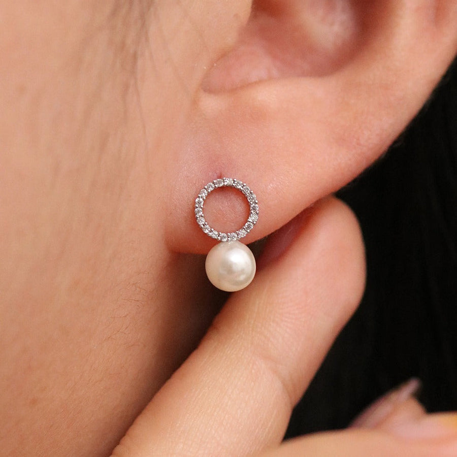 Circle Pearl Drop Earrings