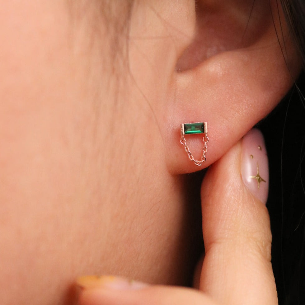 Green Onyx Chandelier Chain Dangle Earrings