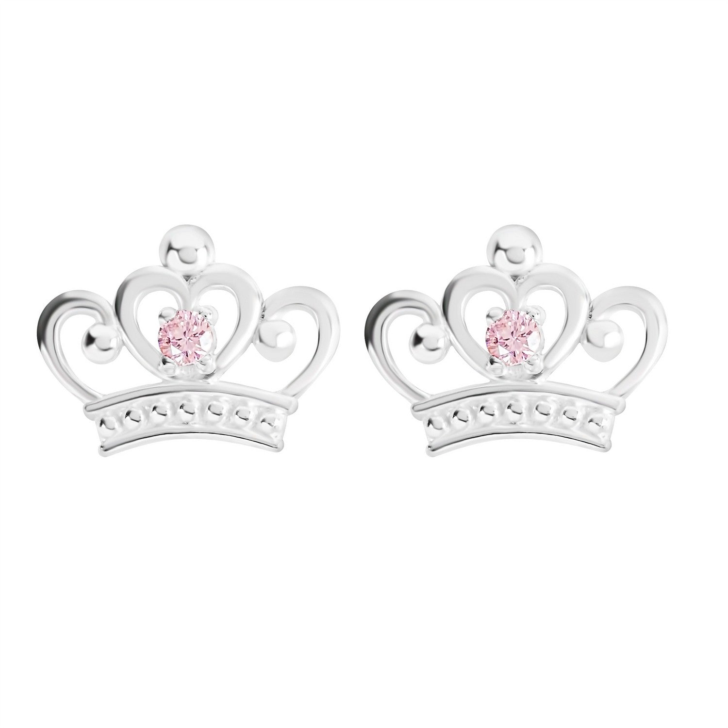 Disney Princess Sterling Silver 925 2Mm Pink Cz Crown Stud With Double Notch Post Earring E901717SZPL.PH