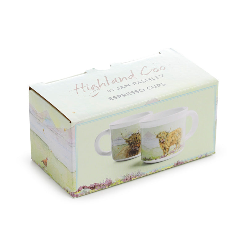 Jan Pashley Highland Coo Cow Set of 2 Porcelain Espresso Cups 75ml ECPS16
