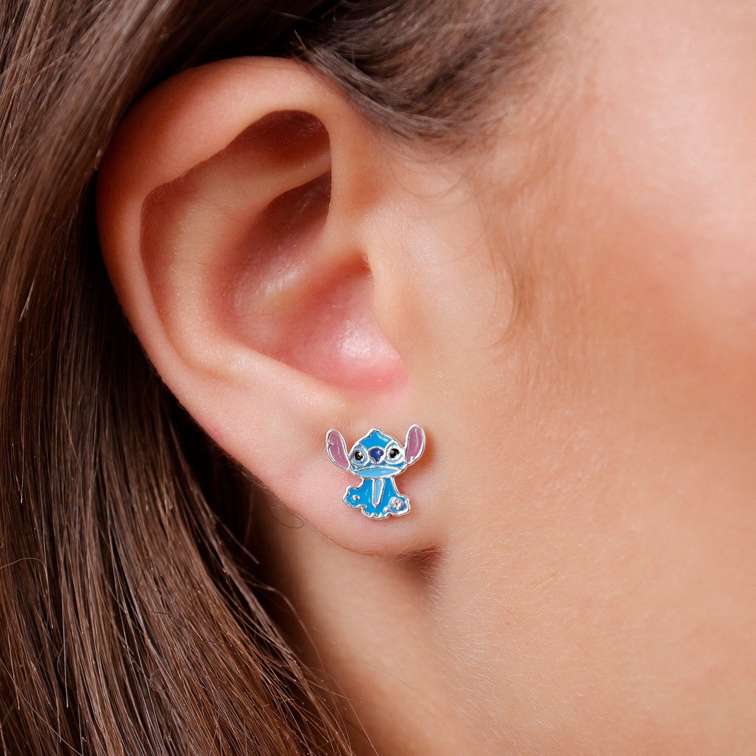 Disney Brass Slv Plt Stitch Stud Earrings EF01071SRWL.PA