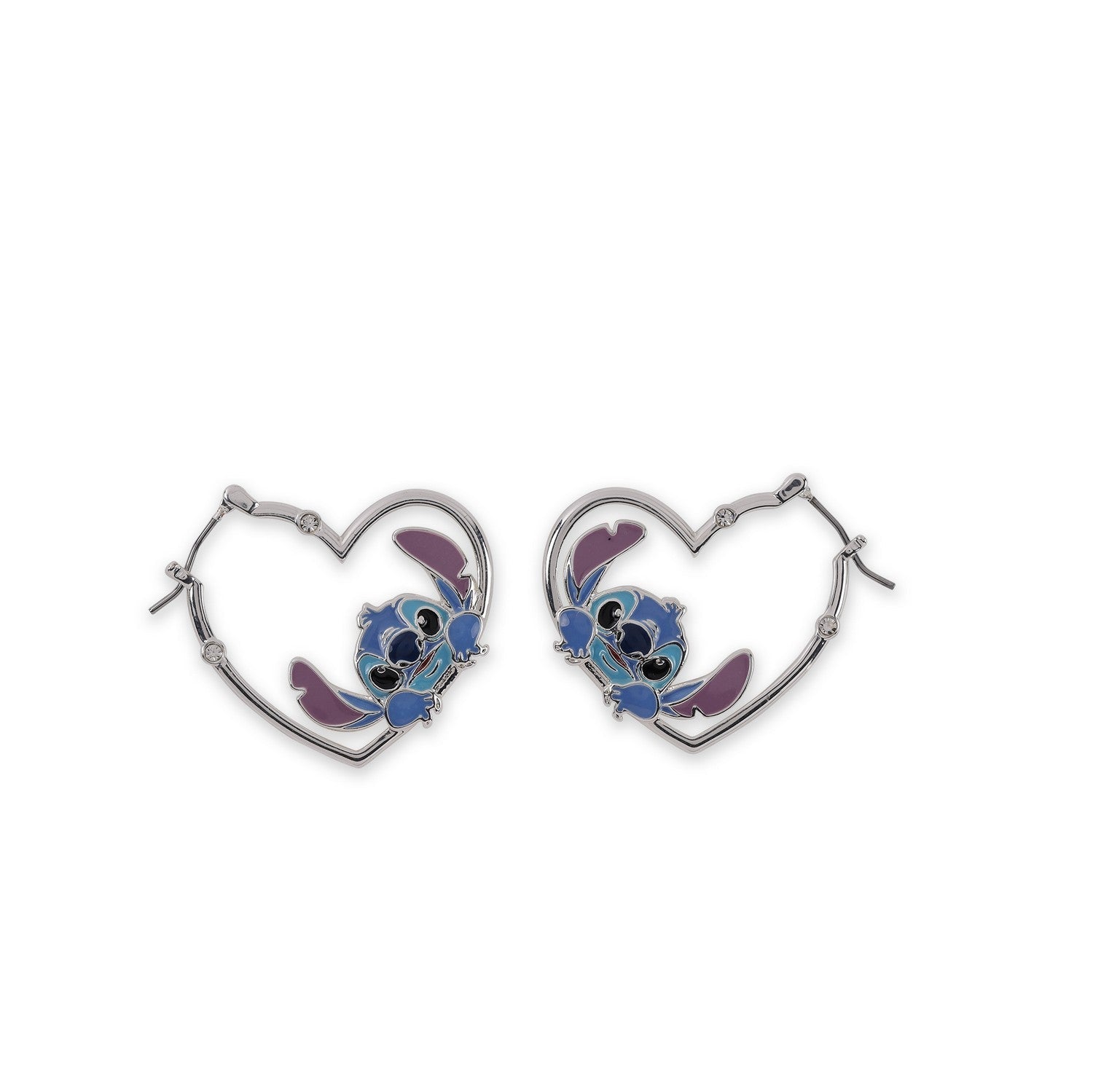 Disney Stitch Brass Silver Plate Love Heart Huggie Sterling Earrings EF01402SL.PH