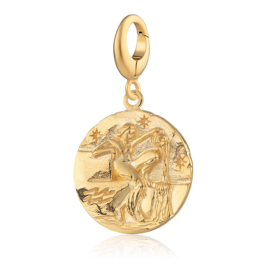 Engraved Gold Plated Aquarius Zodiac Charm CGAQU
