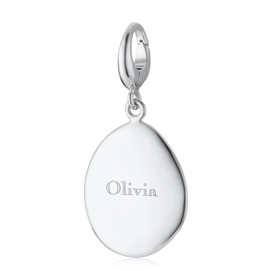 Engraved Silver Pebble Medium Charm VCSPBM