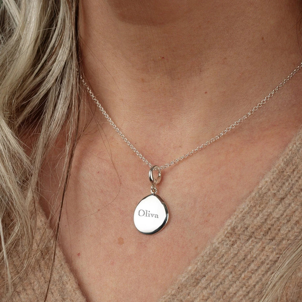Engraved Silver Pebble Medium Necklace VNSPBM-13