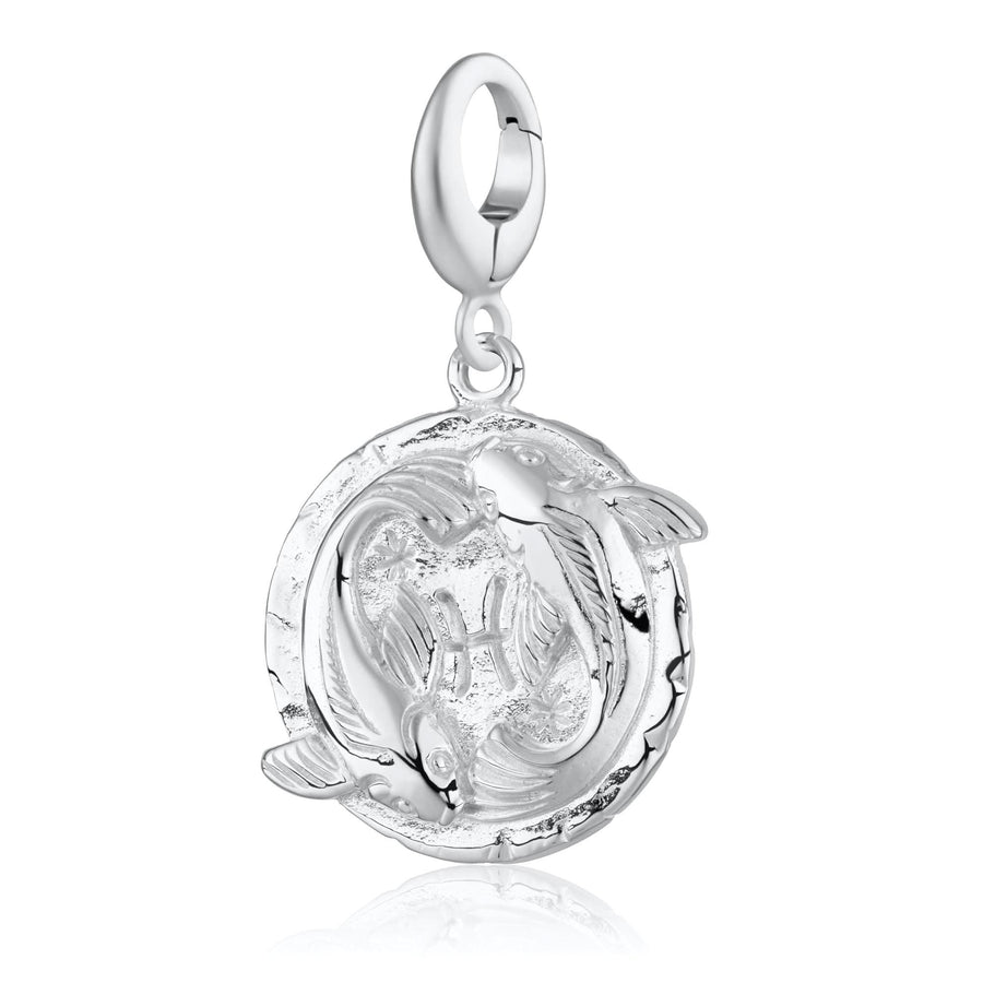 Engraved Silver Pisces Zodiac Charm CSPIC
