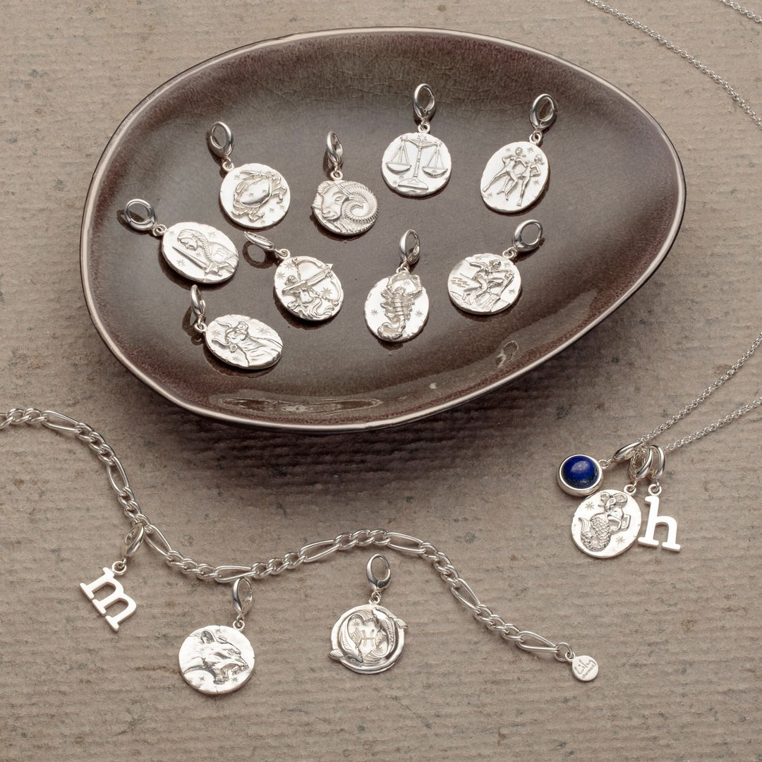 Engraved Silver Pisces Zodiac Charm CSPIC