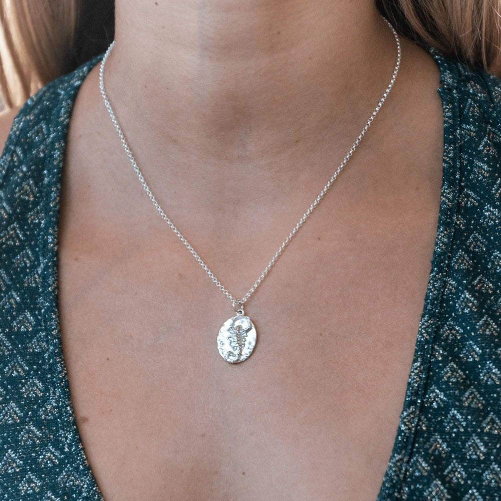 Engraved Silver Scorpio Zodiac Necklace CNSCORP-1