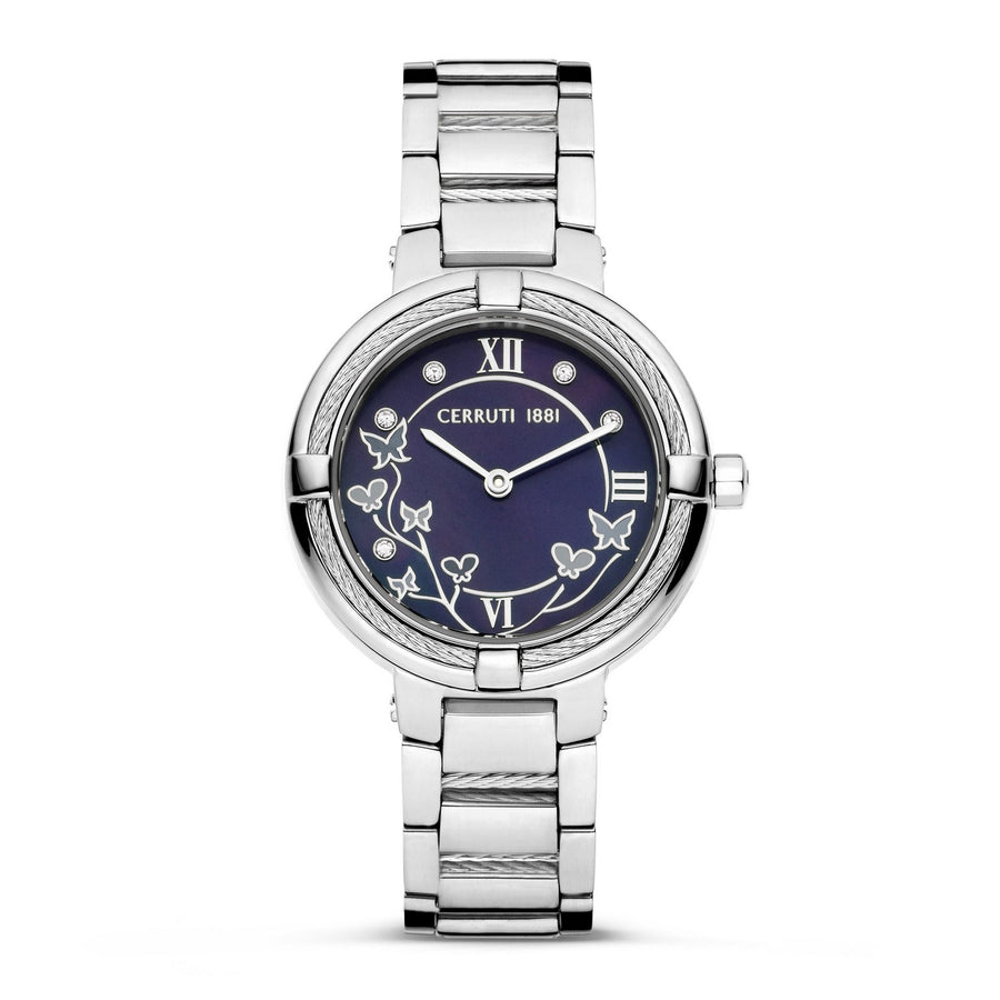 Cerruti Silver Bracelet Blue Pearl Dial Watch CIWLG0008304
