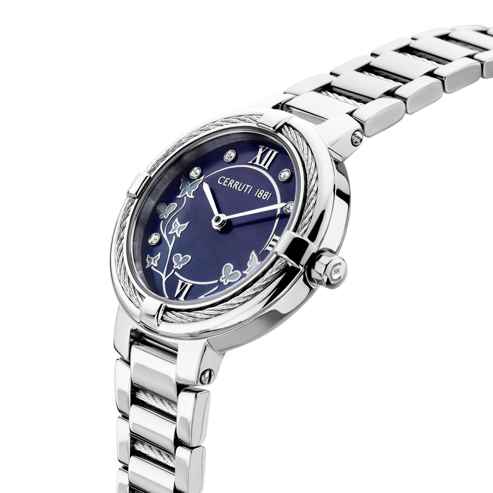 Cerruti Silver Bracelet Blue Pearl Dial Watch CIWLG0008304