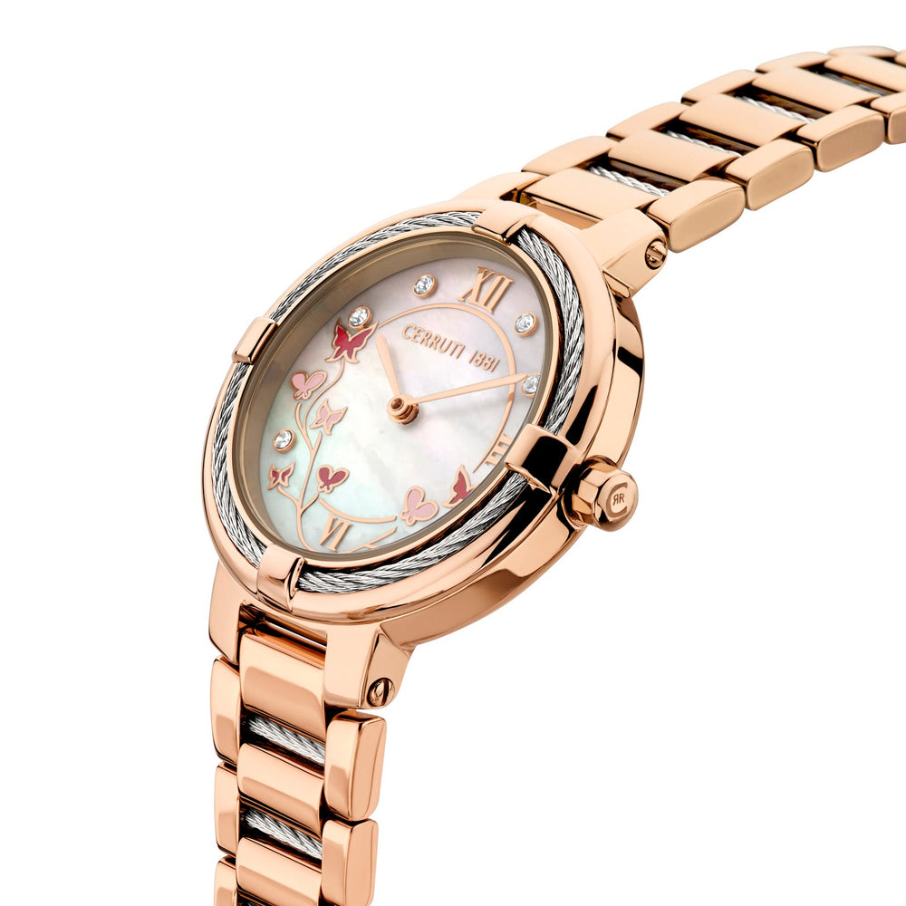 Cerruti Rose Gold Bracelet White Pearl Butterfly Dial Watch CIWLG0008305