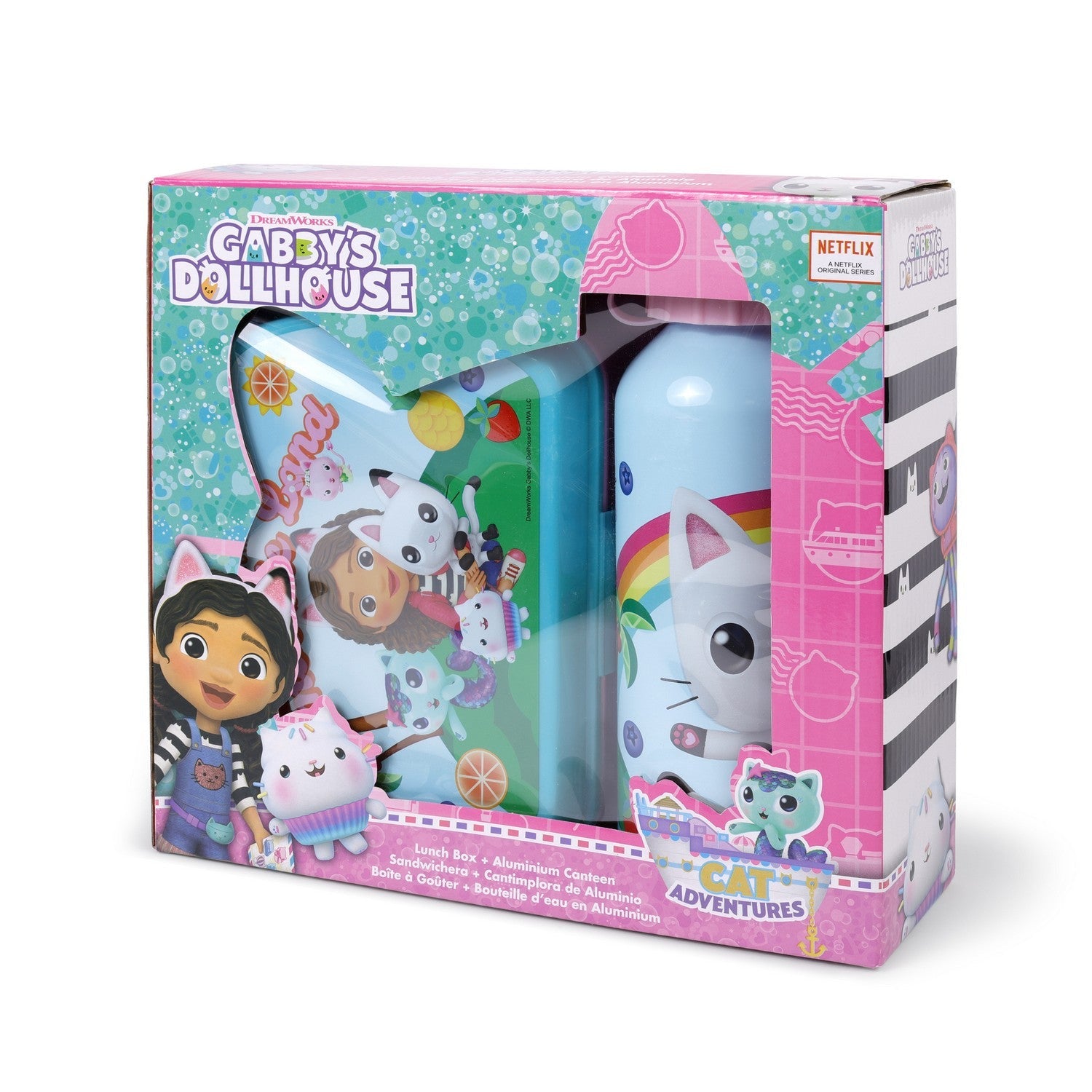 Pre School 2 Piece Lunch Box + Aluminium Canteen 500Ml Gabbys Dollhouse GD00079