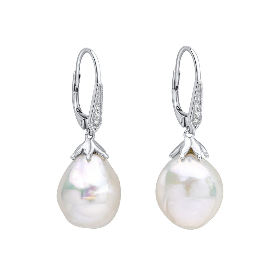 9ct White Gold Baroque Freshwater Pearl White Topaz Earrings GE2510W