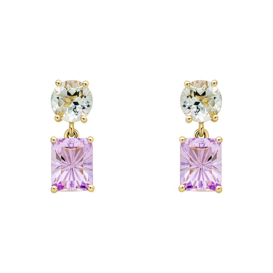 9ct Yellow Gold Green Quartz and Rose De France Amethyst Earrings GE2518G